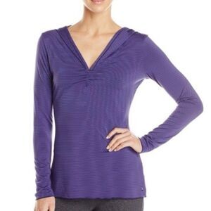 prAna Striped Perry Long Sleeve Hooded Pullover Top Purple Size Medium
